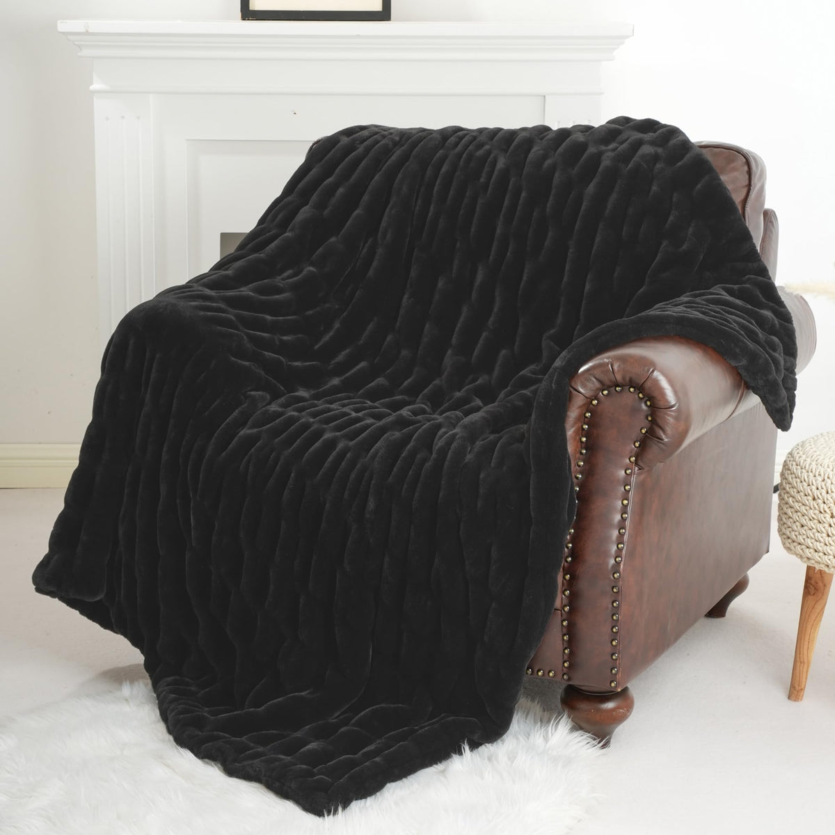 BATTILO Soft Ivory Faux Fur Throw Blanket for Couch, 50"x60", Double Side