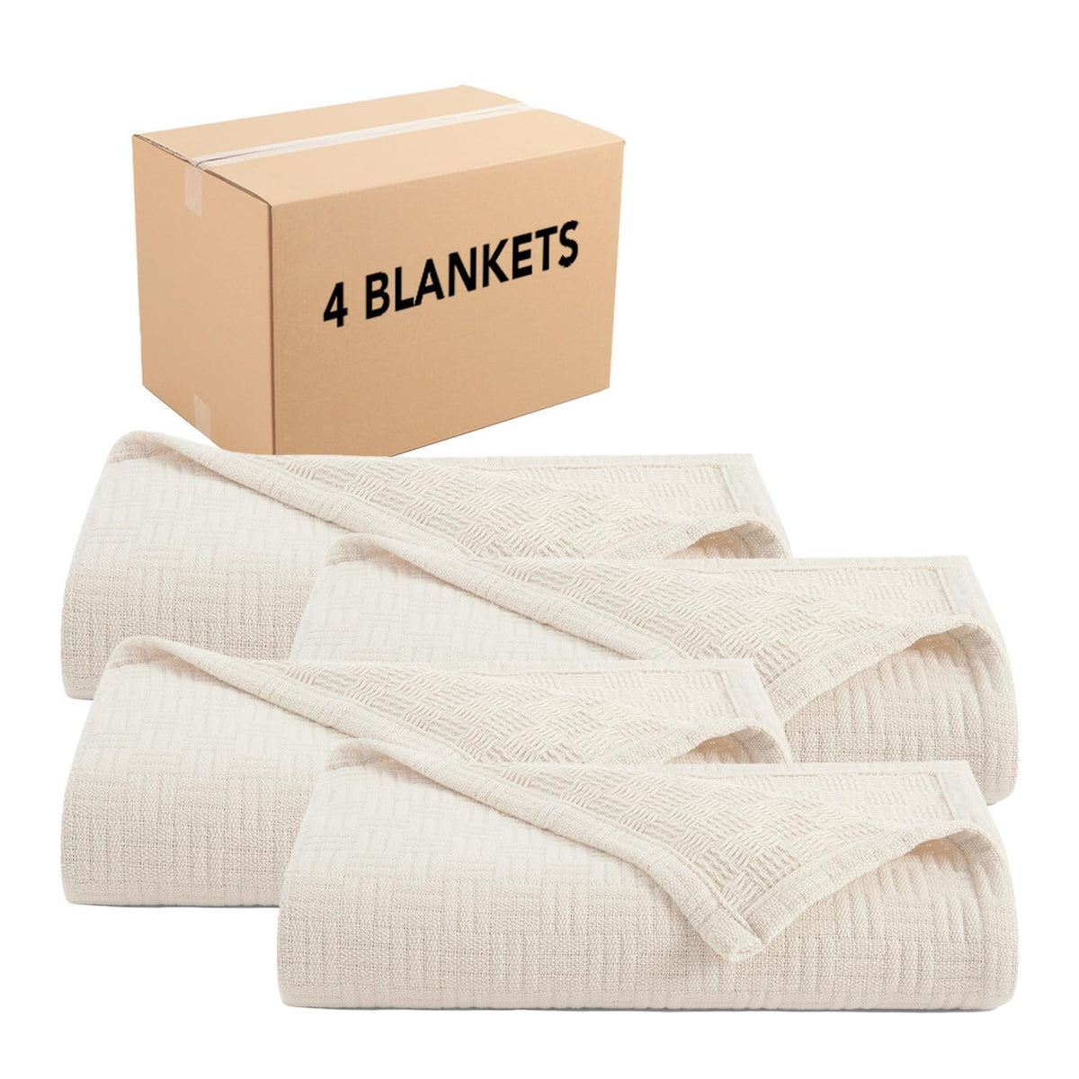 Arkwright Basket Weave Twin Blanket - 100% Ringspun Cotton All Season Blankets, Luxury Hotel Quality, Soft on Skin, Breathable, 300 GSM for Bed, Sofa, and Chair, 68 X 90 in, Beige