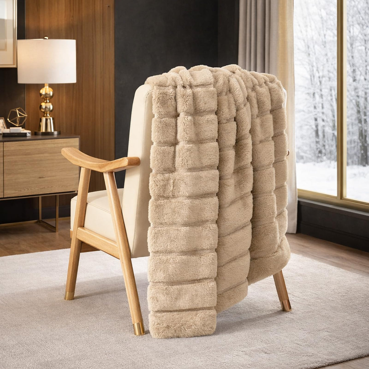 Cozy Bliss Deluxe Sheared Rabbit Faux Fur Throw Blanket, Soft Fuzzy High-Low Sculpted Plush Blanket for Couch, Cozy Home Accent, All Season Use, Grey 50"x60"