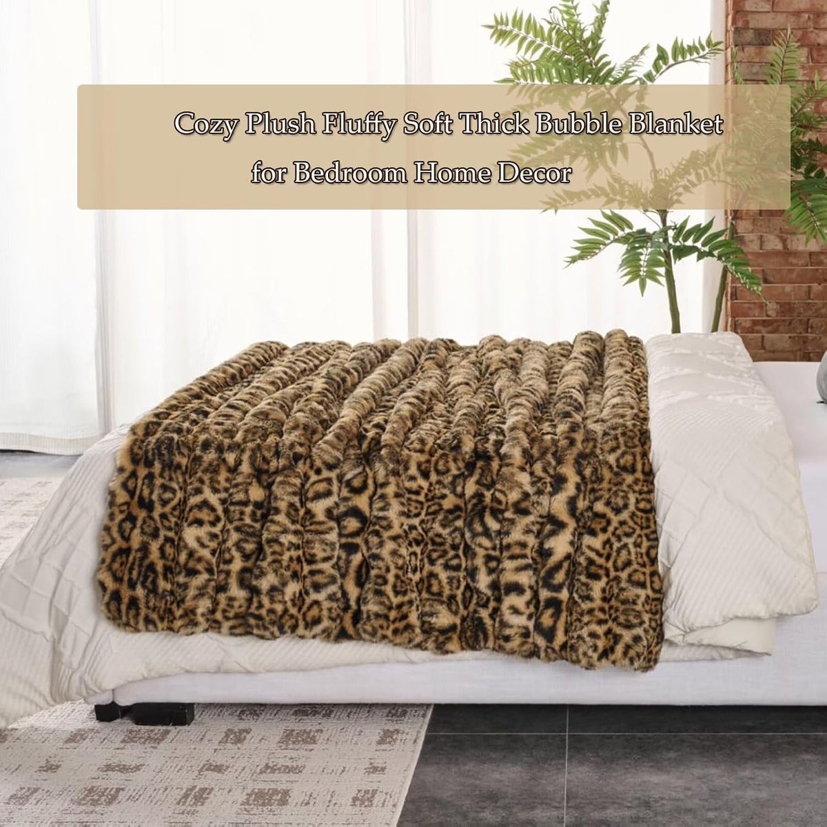 760GSM Faux Rabbit Faux Fur Throw Blanket,Super Thick Warm Bubble Blanket Throw,Fuzzy Luxury Plush Decorative Blanket for Couch Bed Sofa(Leopard Brown,50''x 60'')