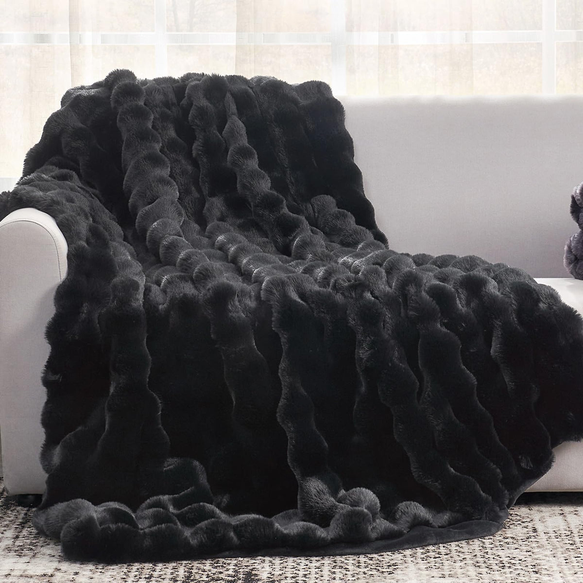 Cozy Bliss Faux Fur Throw Blanket for Couch, Fuzzy Soft Plush Thick Bubble Blanket for Sofa Bedroom Living Room, 50 * 60 Inches Tie-dye Taupe