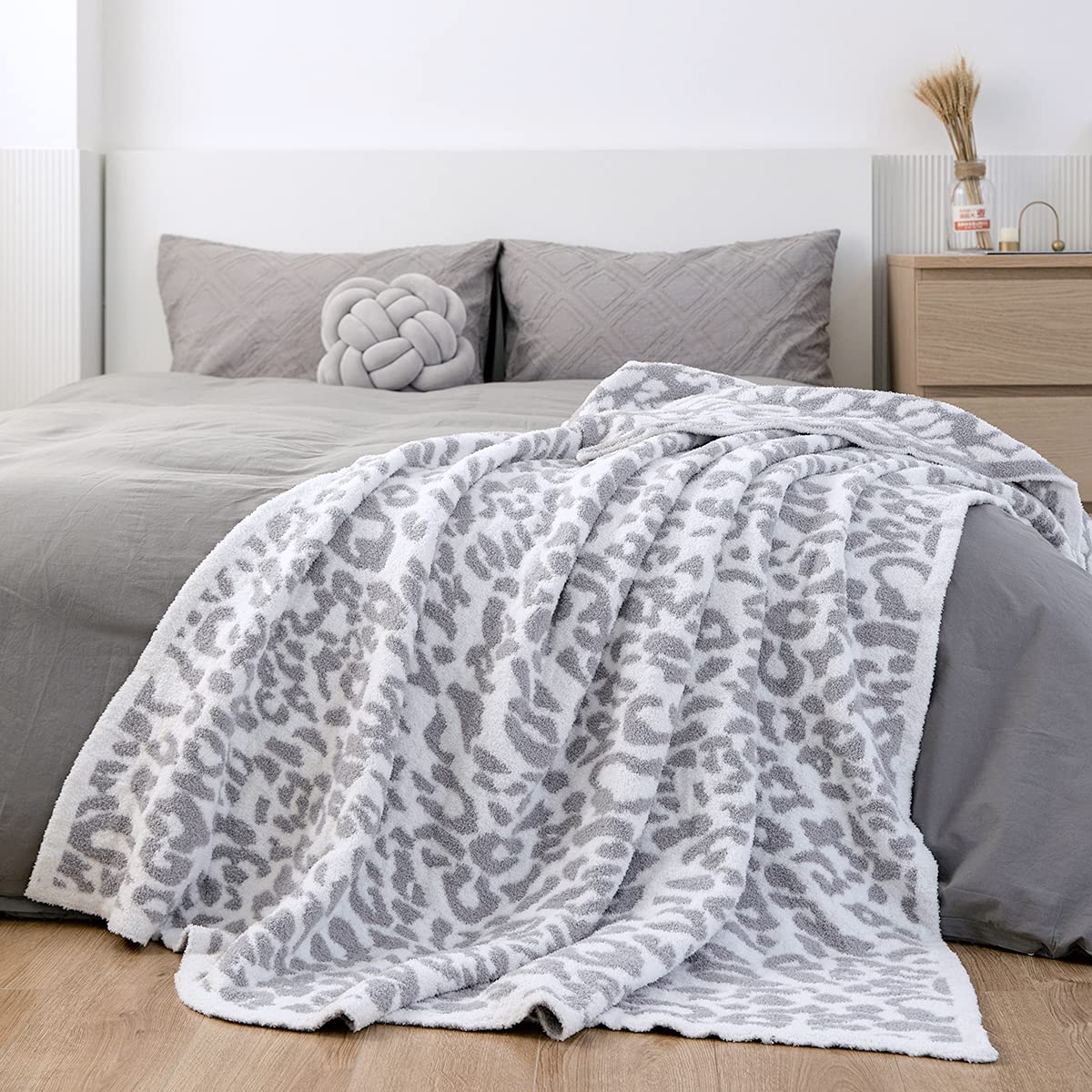 MH MYLUNE HOME Ultra Soft Leopard Throw Blanket Plush, Khaki, 50"x60"