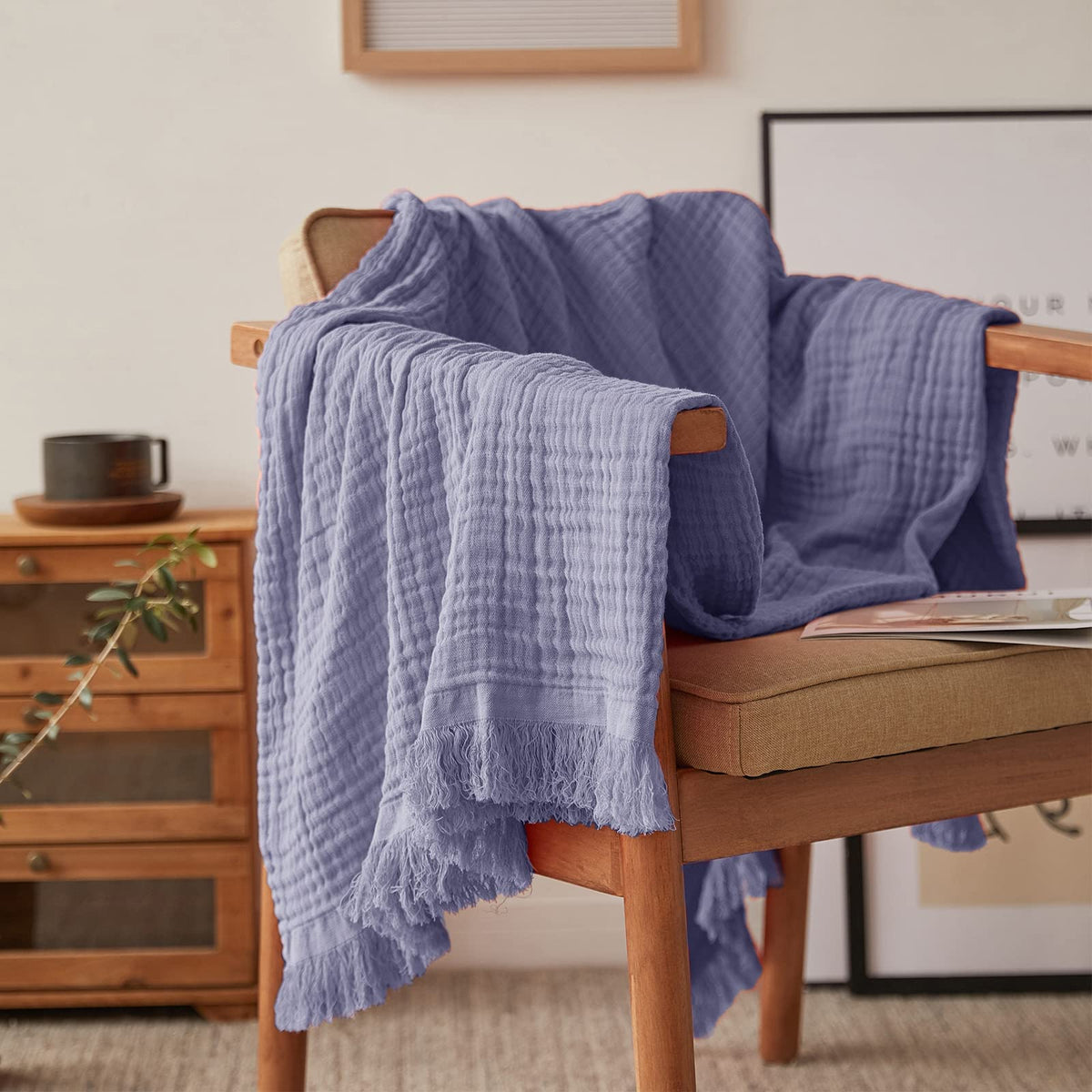 Simple&Opulence Cotton Muslin Throw Blanket for Bed, Couch, Knit Woven Gauze Blanket with Tassels, Soft Lightweight Cozy Pre-Washed Breathable Farmhouse Decoration for All-Season (Cream)