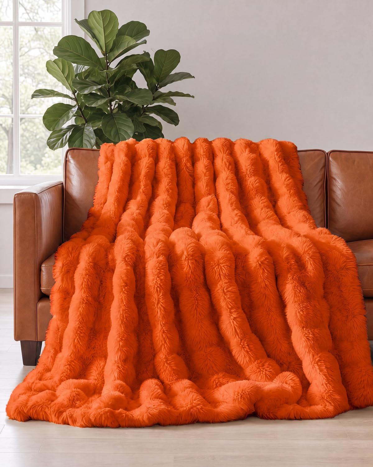 Faux Fur Throw Blanket - Throw Size Bubble Blanket - 50" x 60", Grey