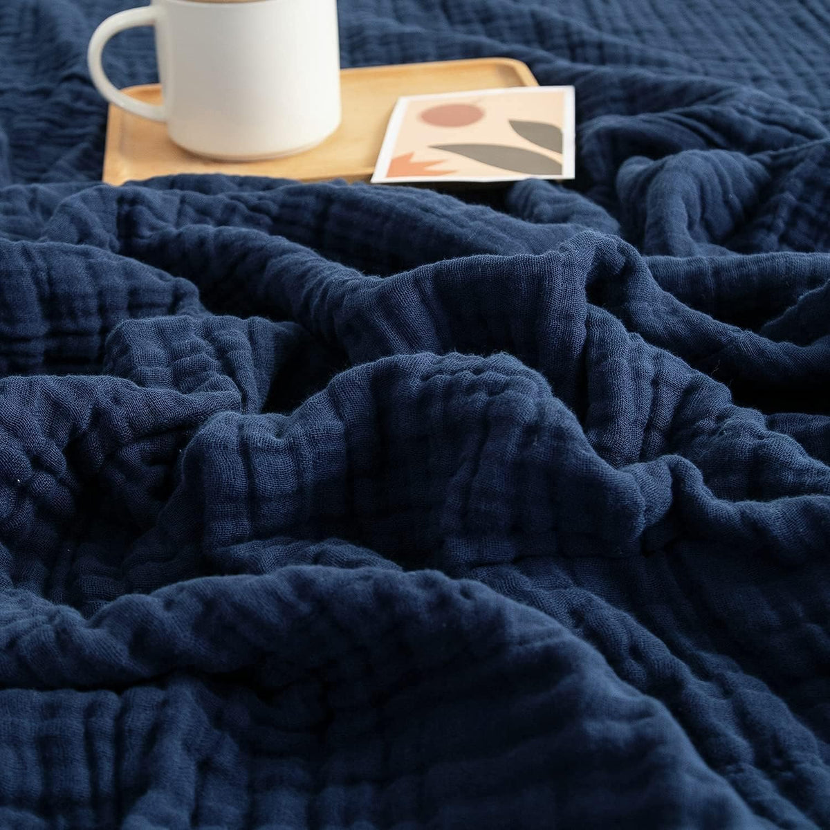 EMME Cotton Blanket King Size for Bed Soft Muslin Blankets 108"x90" Beige Lightweight Breathable Layering Bedspread Coverlet All Season Gauze