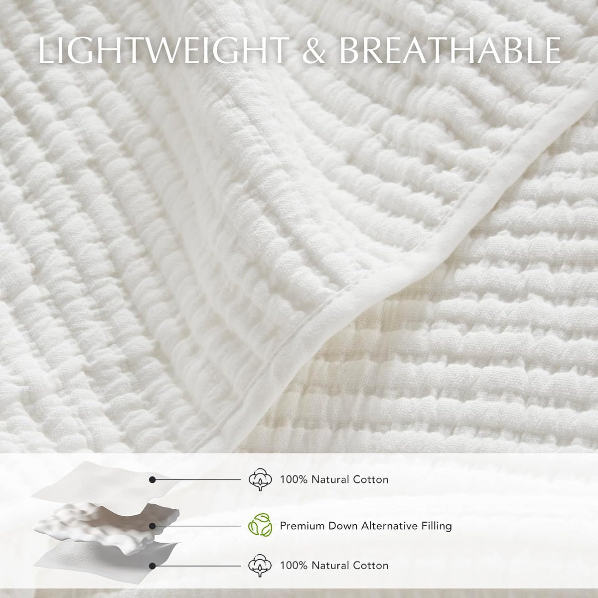 EVERGRACEHOME Cotton Ribbed Matelassé Coverlet Set, Queen Size, Ivory White
