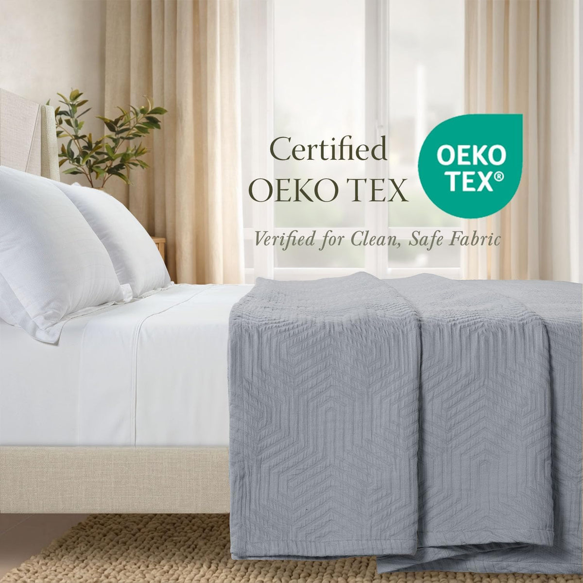 Threadmill Luxury Cotton Blankets for King Size Bed | All-Season Cozy 100% Cotton Blanket | Aster Jacquard Soft & Lightweight Coverlet fits California King Size Bed, 104x92 | Scottish Grey