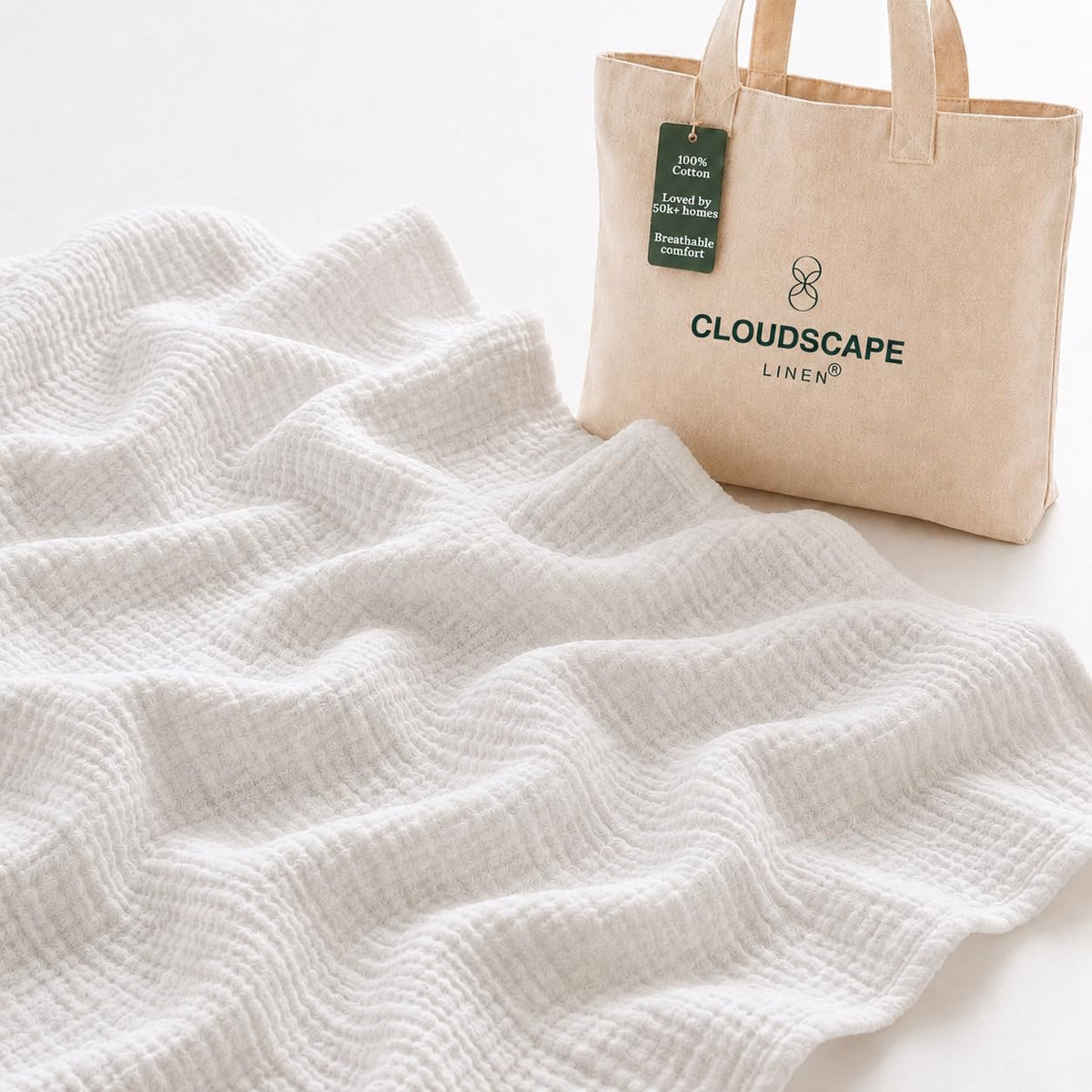 CLOUDSCAPE 8 Layer Muslin Blanket Queen Size, Gauze, Cotton 92"x92" - Ivory