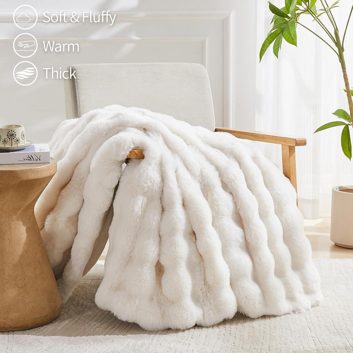 Faux Fur Throw Blanket for Couch, Luxury Cozy Soft Fluffy and Fuzzy Plush Rabbit Fur Bubble Blanket for Sofa Bedroom Living Room, Mothers Day Birthday Gifts for Women