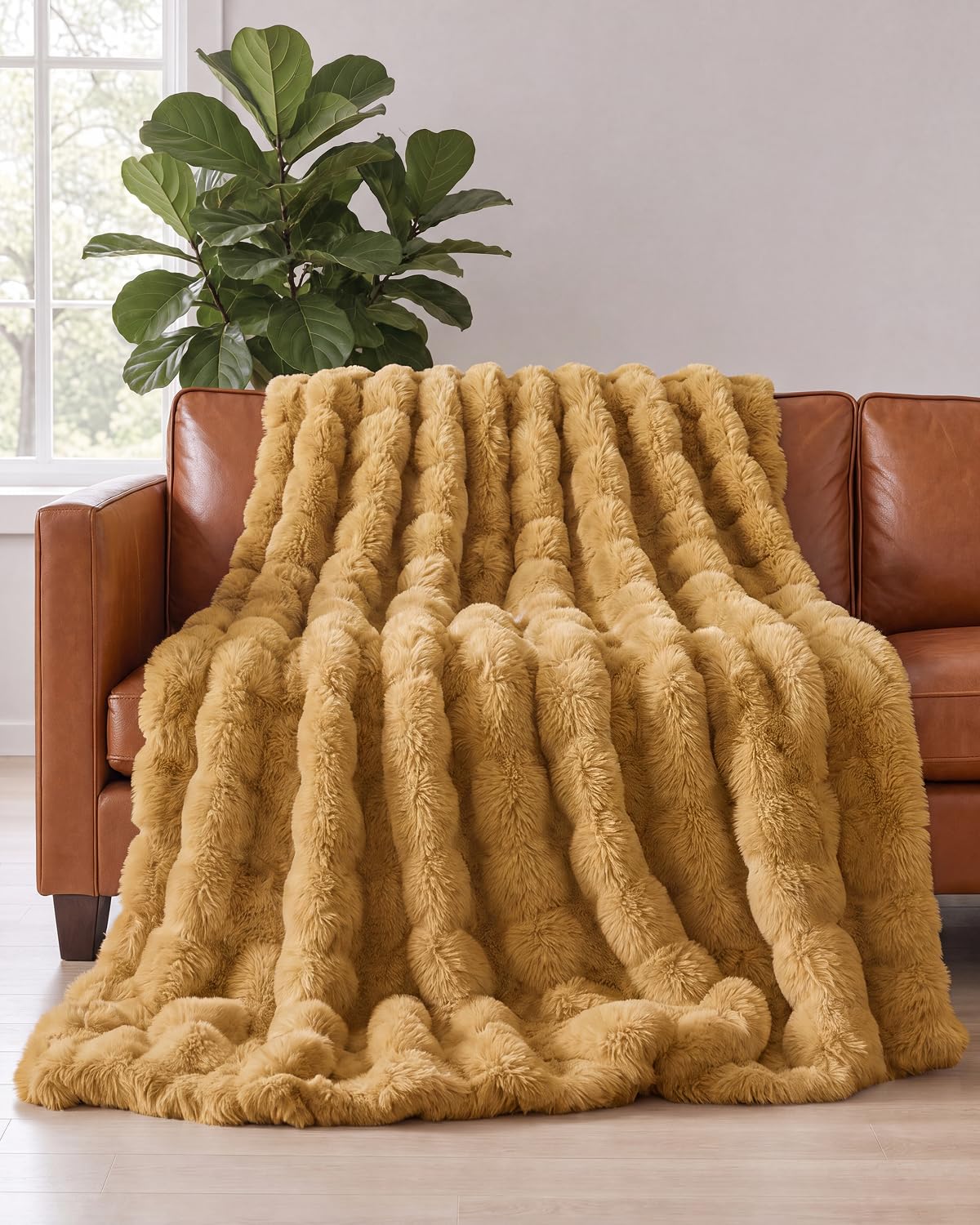Faux Fur Throw Blanket - Throw Size Bubble Blanket - 50" x 60", Grey
