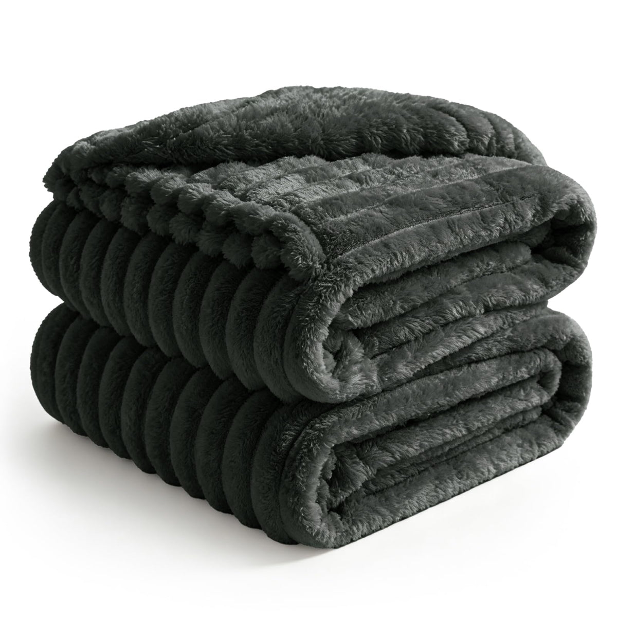 BEDELITE Ribbed Fleece Throw Blanket for Couch, Cream, 50"x60"