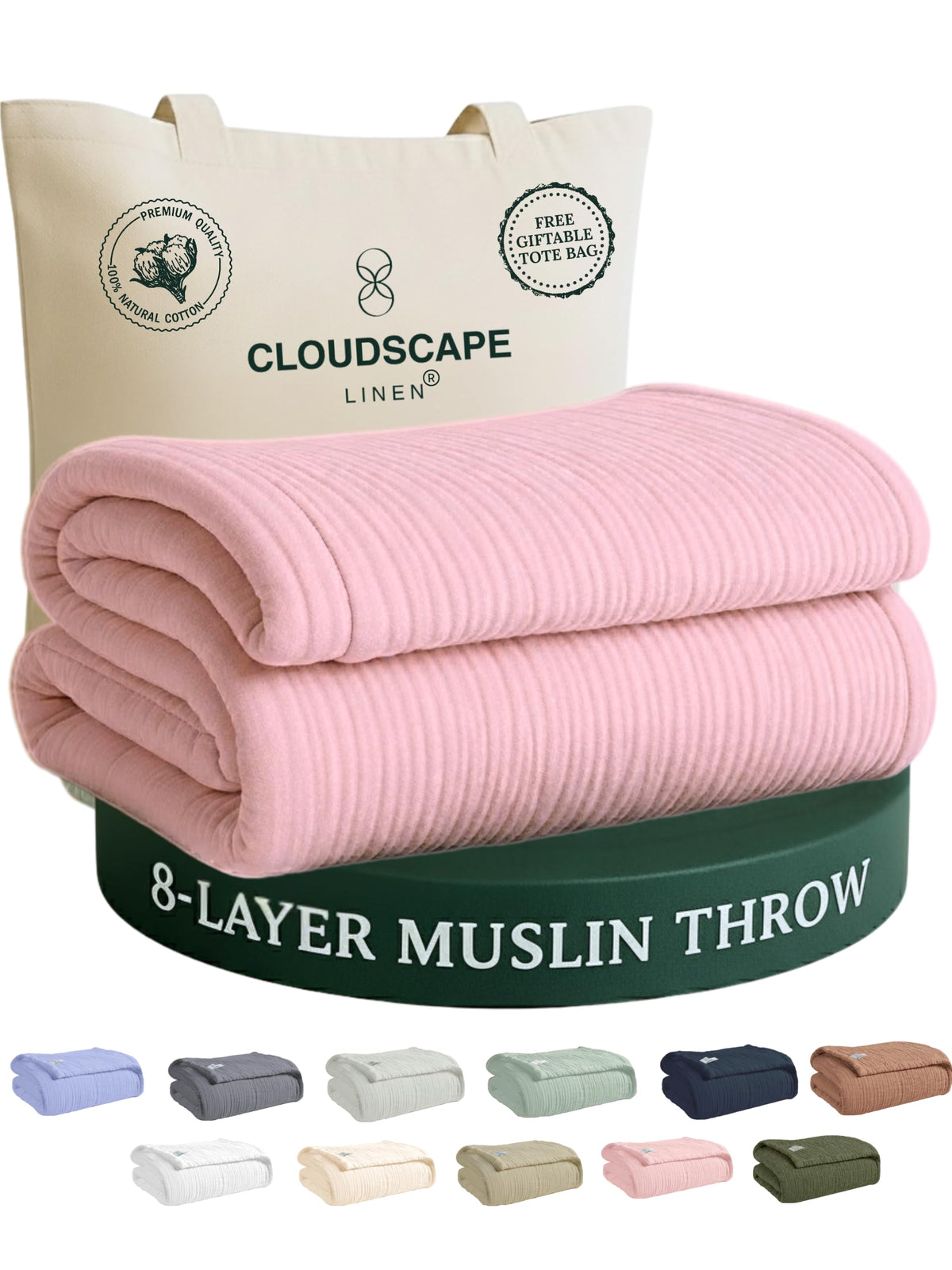 CLOUDSCAPE 8 Layer Muslin Blanket Queen Size, Gauze, Cotton 92"x92" - Ivory