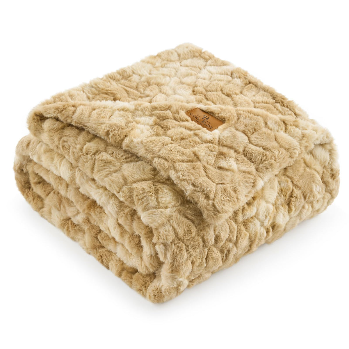Cozy Bliss Faux Fur Throw Blanket for Couch, Fuzzy Soft Plush Thick Warm Fluffy Reversible Wave Textured Blanket for Sofa Bedroom Living Room, 55 * 70 Inches Cream White