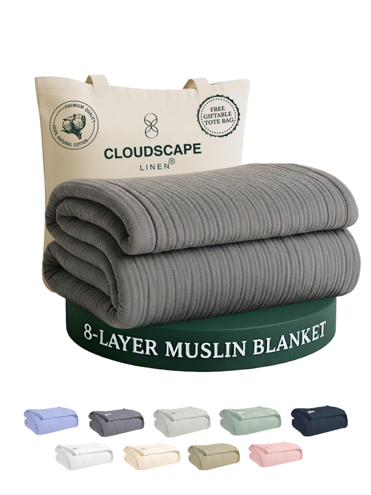 CLOUDSCAPE 8 Layer Muslin Blanket Queen Size, Gauze, Cotton 92"x92" - Ivory