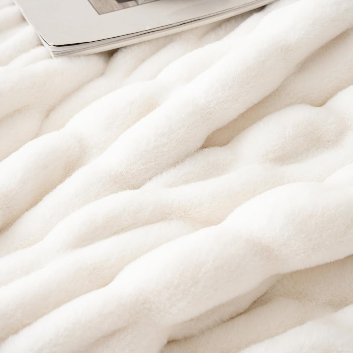 BATTILO Soft Ivory Faux Fur Throw Blanket for Couch, 50"x60", Double Side