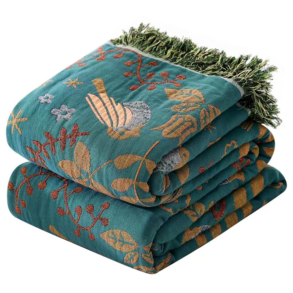 VANJOROY Boho Throw Blanket, 100% Organic Cotton 50x60 for Couch Bed, Beige