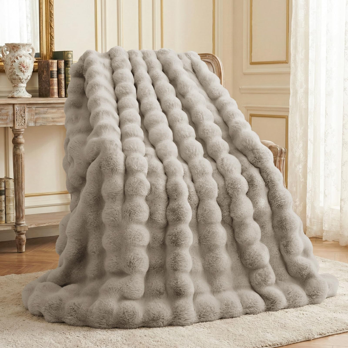 L'AGRATY Faux Rabbit Fur Throw Blanket for Couch, 50'' x 60'', Cocoa Brown