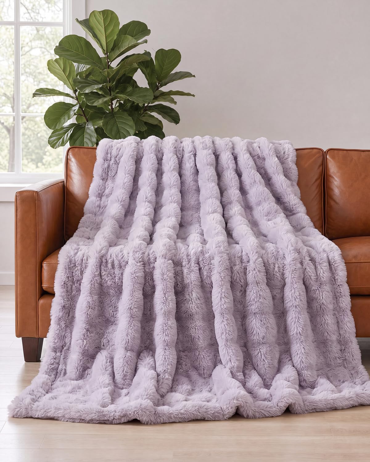 Faux Fur Throw Blanket - Throw Size Bubble Blanket - 50" x 60", Grey