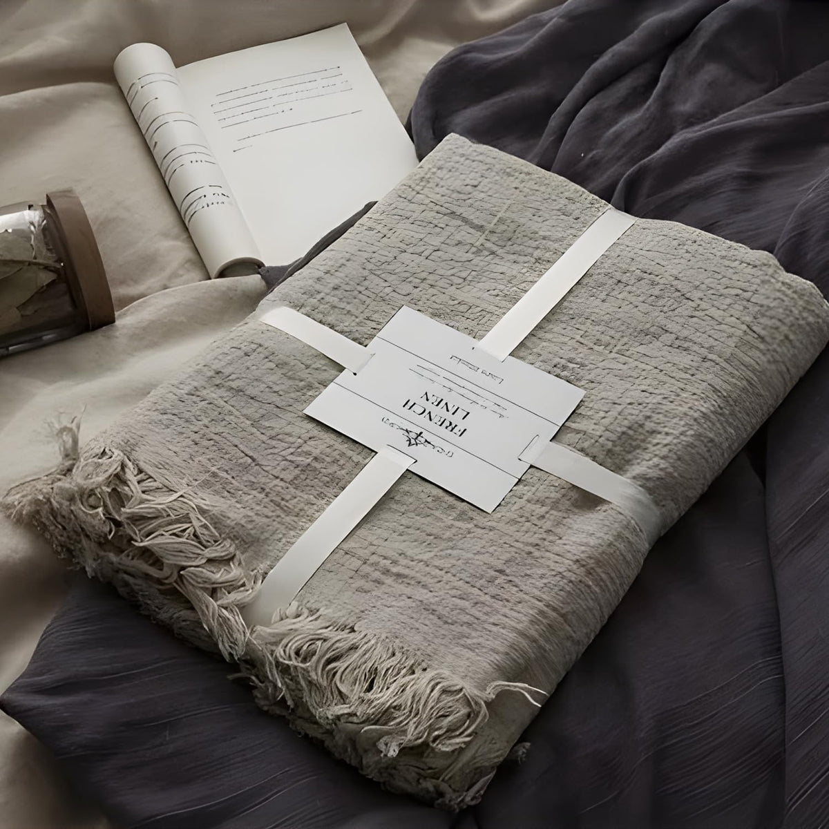 100% Pure Linen Blanket,100% Natural Flax Linen Throw Blanket, 79" L 100% French Flax Fabric,Soft,Breathable and Skin-Friendly Bed Blanket