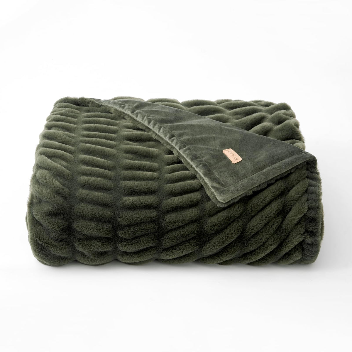 EverGrace Ruched Bubble Faux Rabbit Fur Throw Blanket, 60"x80", Loden Green