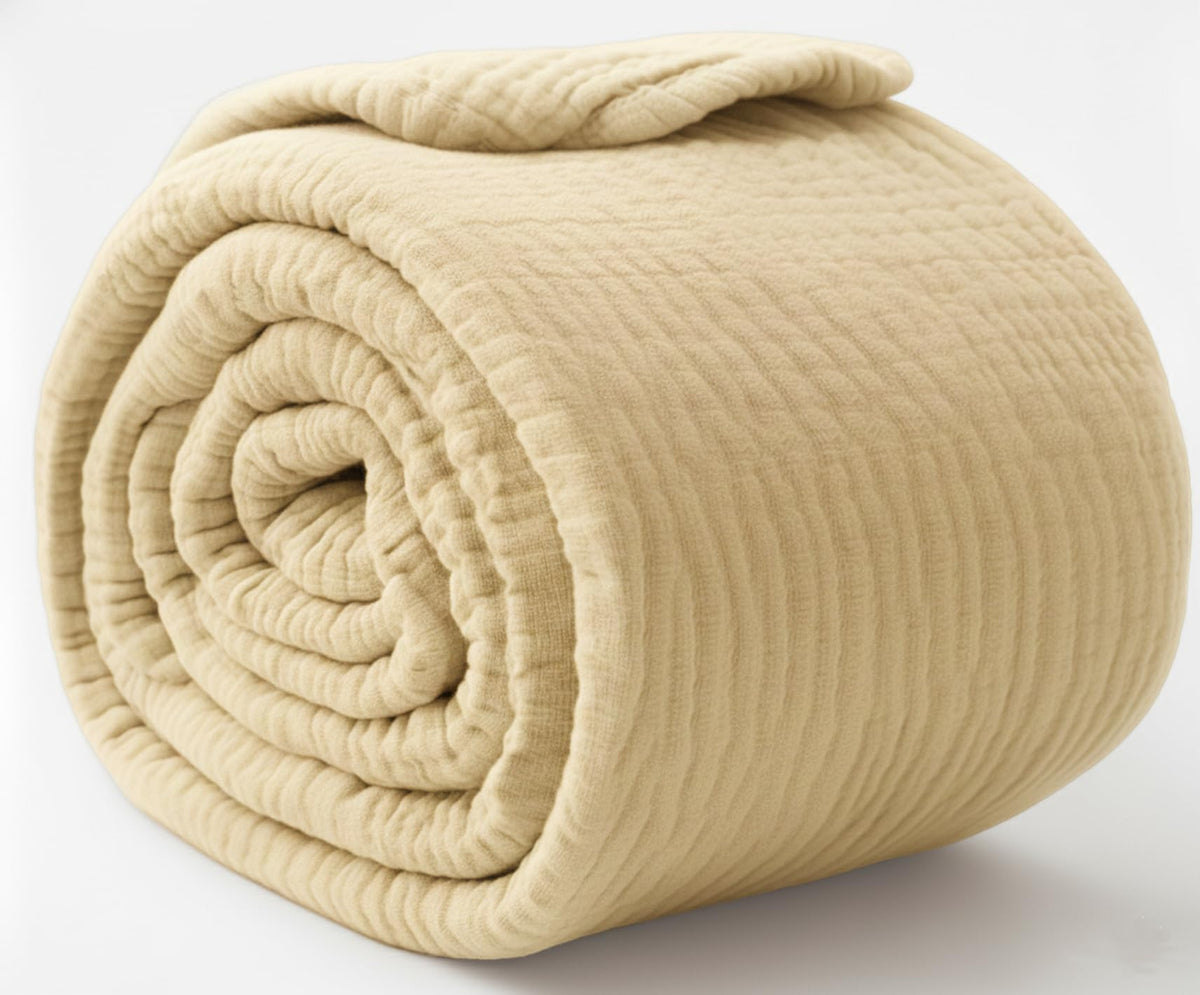 KyraHome 100% Organic Cotton Muslin Throw Blanket, 50"x60", Oatmeal Khaki