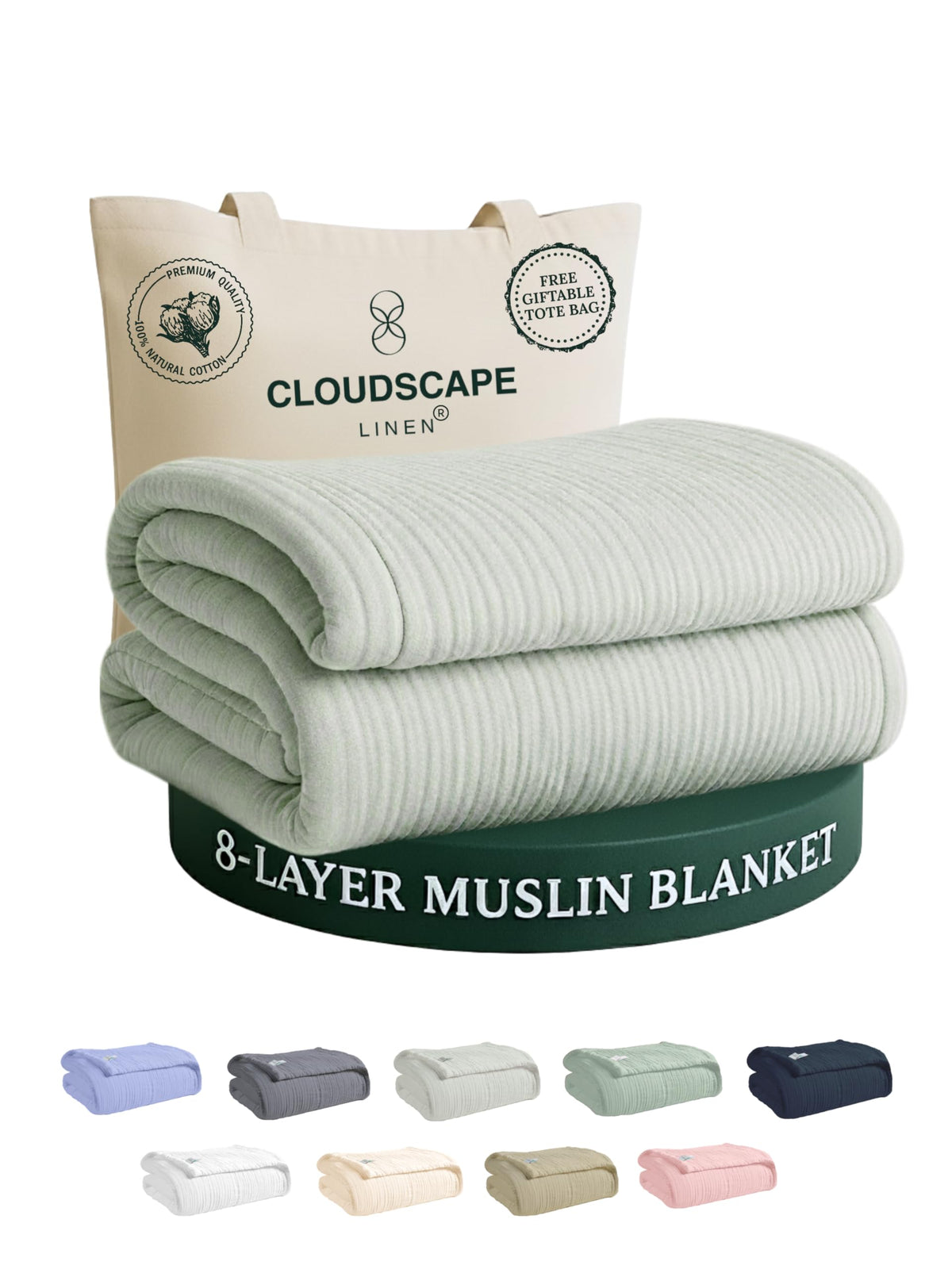 CLOUDSCAPE 8 Layer Muslin Blanket Queen Size, Gauze, Cotton 92"x92" - Ivory