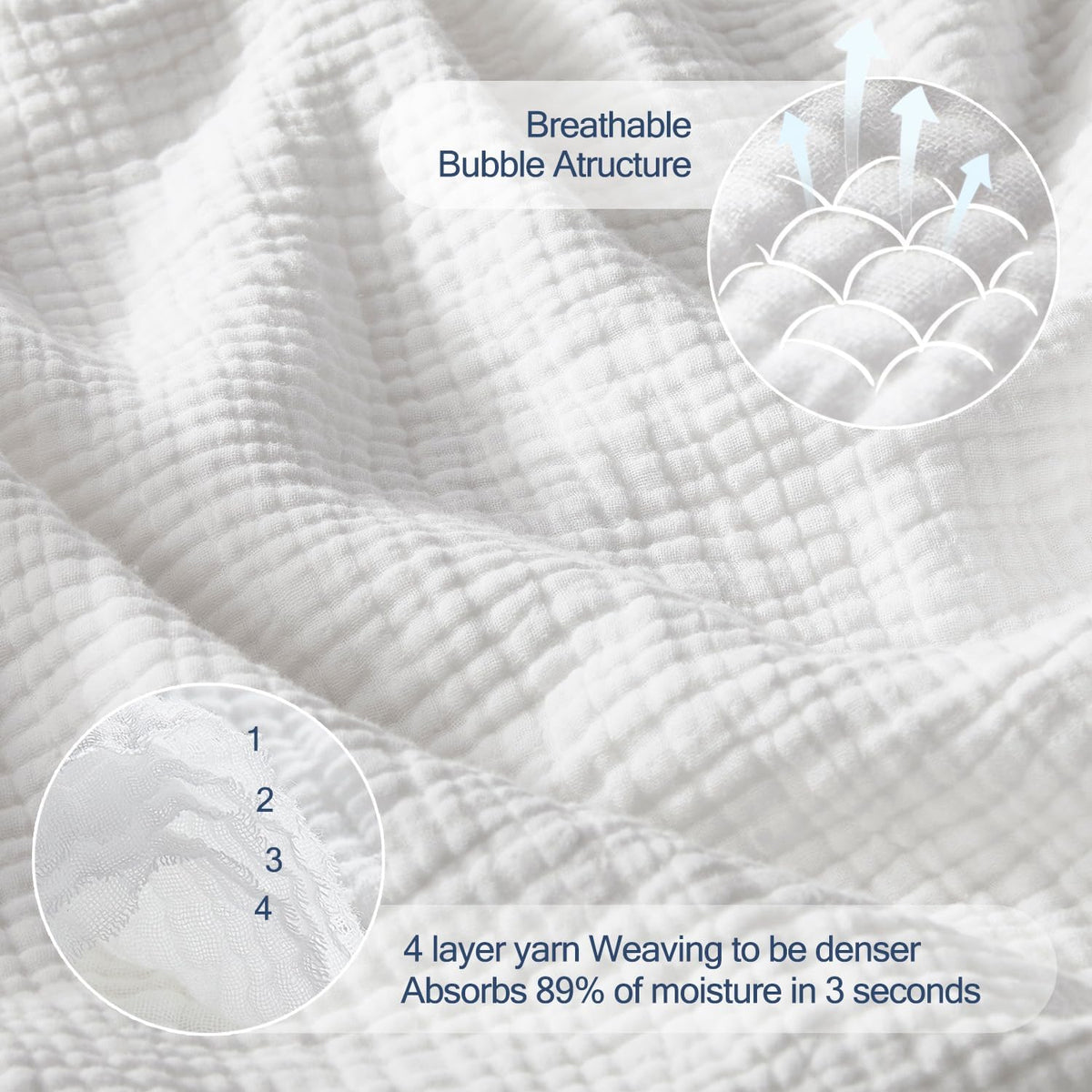 WDCOZY 100% Cotton Muslin Blanket King Size 4-Layer for Bed Breathable Lightweight Soft Large Boho Farmhouse Linen Tassels Ruffle Gauze Blankets All Season for Adults 108x90 Inches White