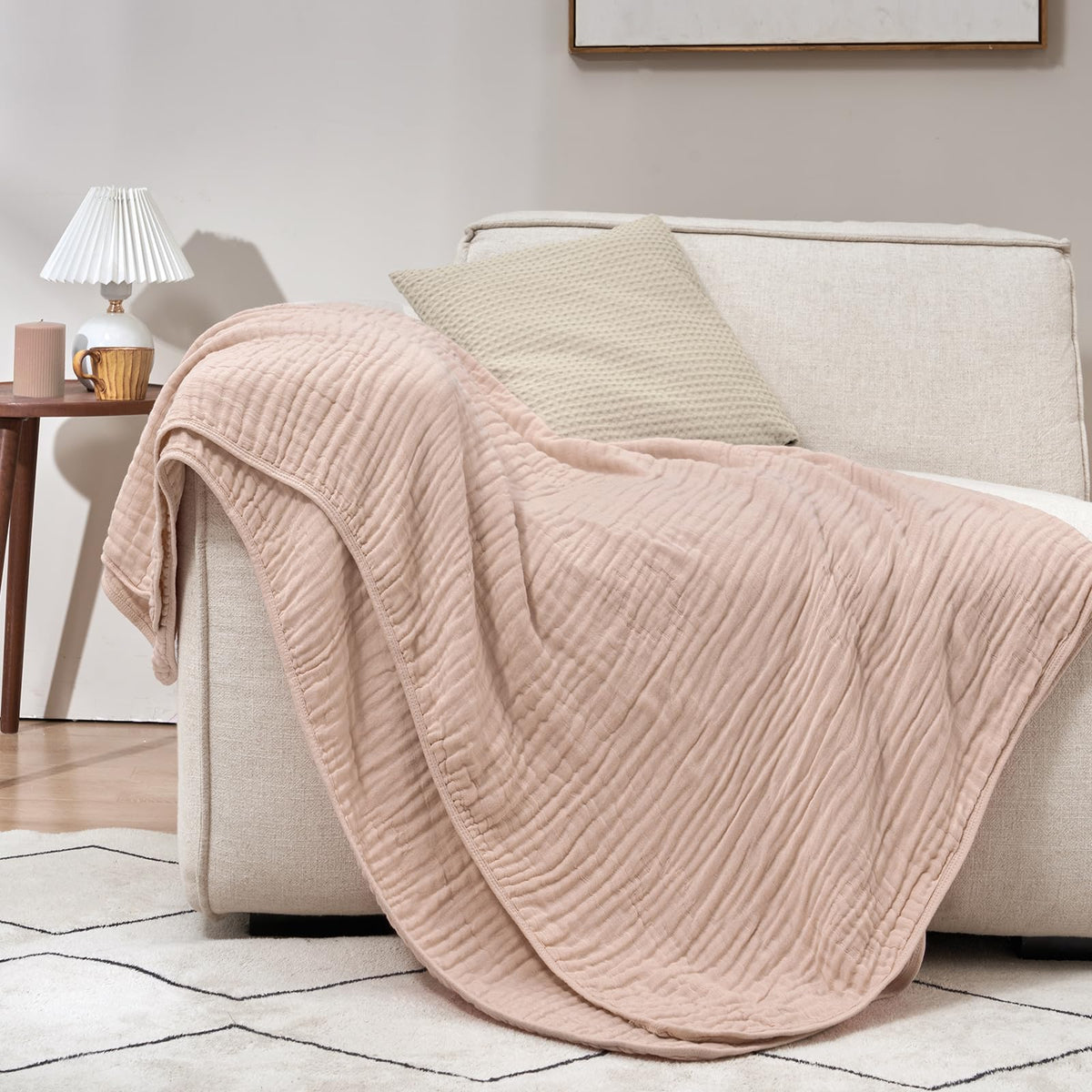 PHF Cooling Muslin Blanket King Size 104"x80", 6-Layer Lightweight Gauze Blanket Made from 35% Rayon Derived from Bamboo & 65% Cotton, Breathable & Ultra Soft Cozy for Hot Sleepers, Cream White