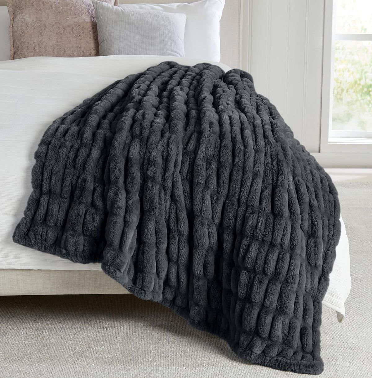 Springtree Home Luxury Micro Plush Throw Blanket | Thick Faux Fur | Dune