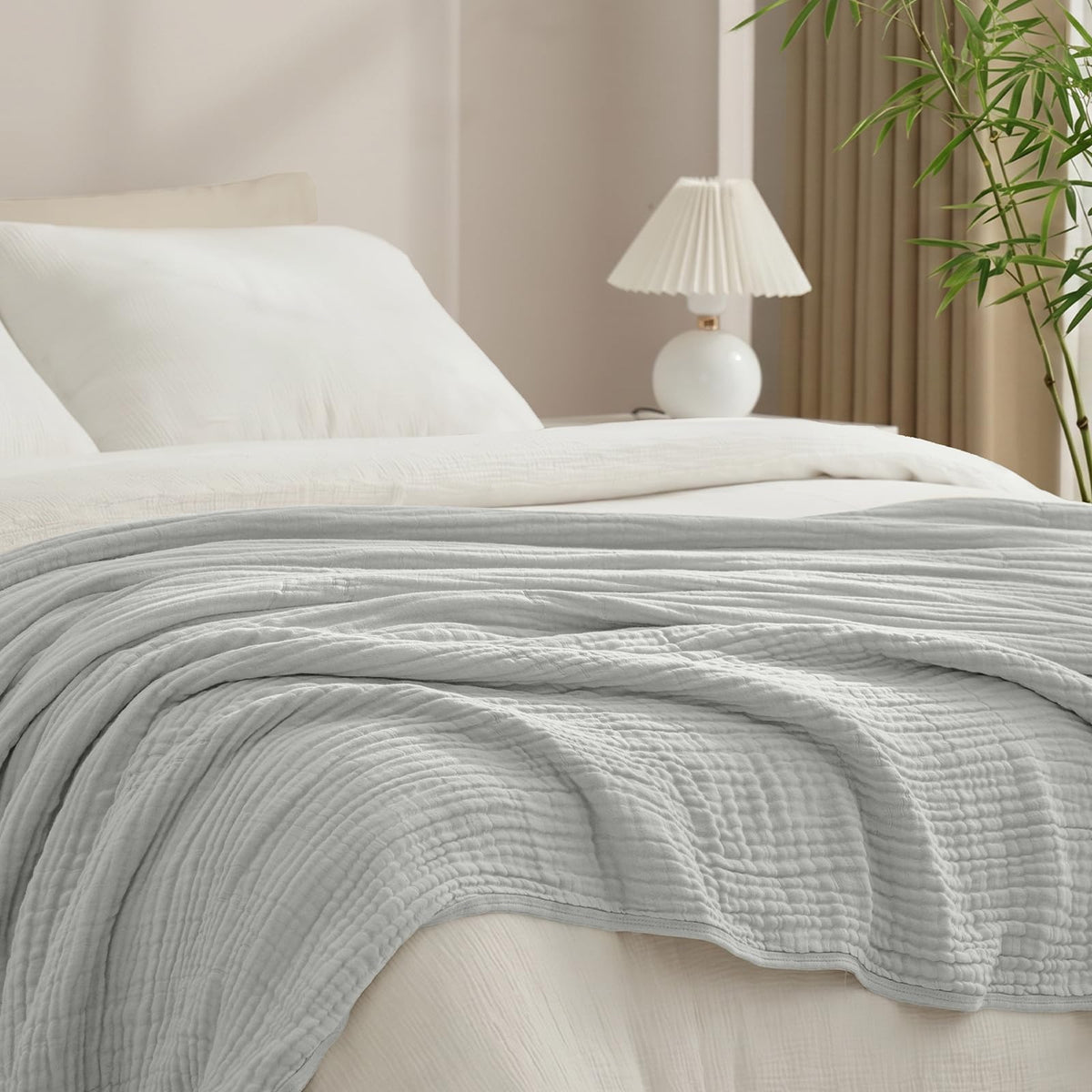 PHF Cooling Muslin Blanket King Size 104"x80", 6-Layer Lightweight Gauze Blanket Made from 35% Rayon Derived from Bamboo & 65% Cotton, Breathable & Ultra Soft Cozy for Hot Sleepers, Cream White