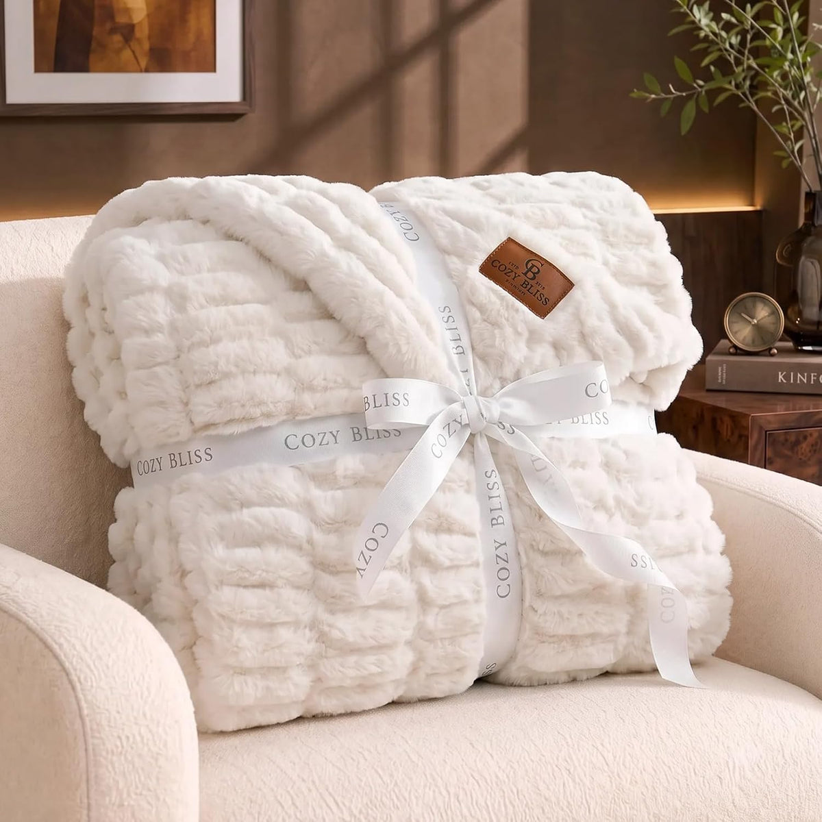 Cozy Bliss Double-Sided Soft Faux Fur Throw Blanket,50"x60", Cream White