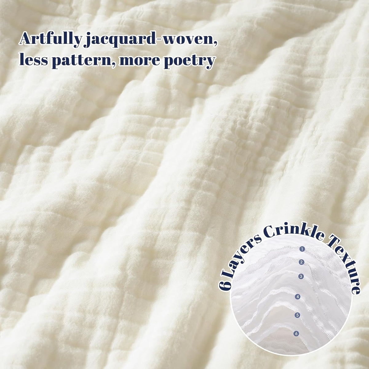 PHF Cooling Muslin Blanket King Size 104"x80", 6-Layer Lightweight Gauze Blanket Made from 35% Rayon Derived from Bamboo & 65% Cotton, Breathable & Ultra Soft Cozy for Hot Sleepers, Cream White