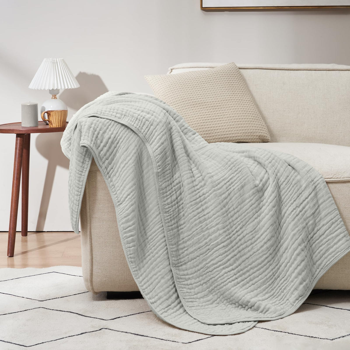 PHF Cooling Muslin Blanket King Size 104"x80", 6-Layer Lightweight Gauze Blanket Made from 35% Rayon Derived from Bamboo & 65% Cotton, Breathable & Ultra Soft Cozy for Hot Sleepers, Cream White