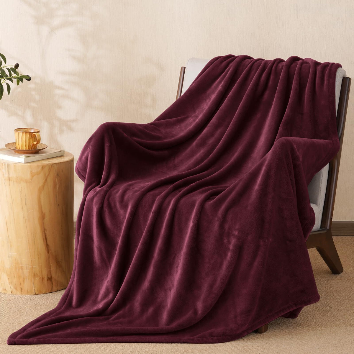 PHF Fleece Blanket Queen Size 90x90-300GSM Lightweight Airy Warmth, Khaki