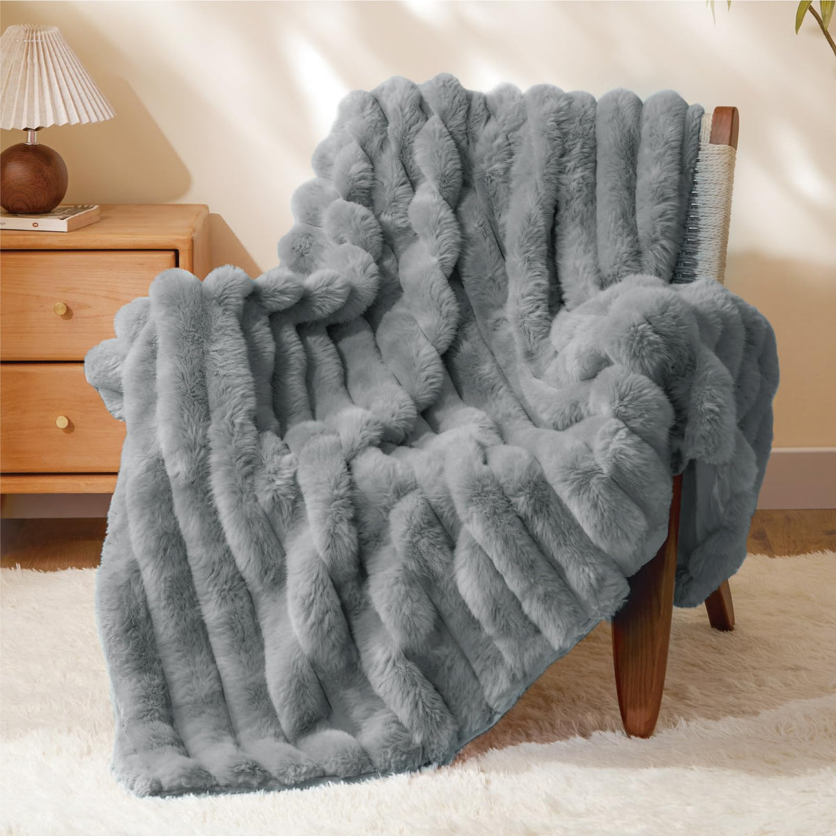 BEDELITE Faux Fur Throw Blanket for Couch, 770GSM, 50" x 60", Cream