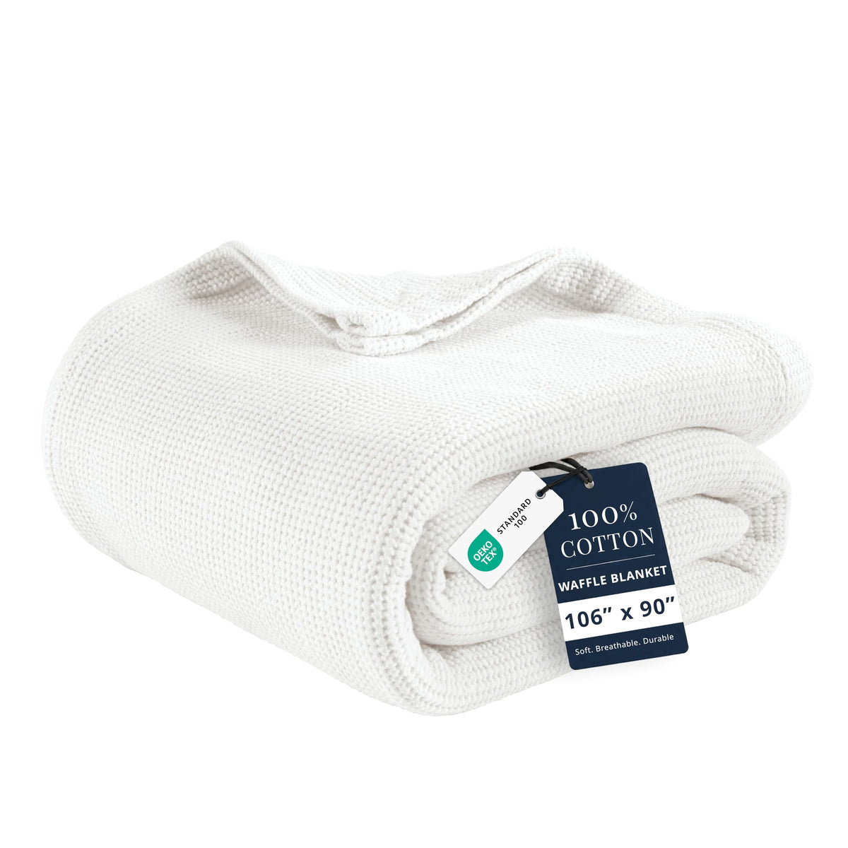 LANE LINEN Blankets Queen Size, 100% Cotton 300 GSM Waffle Textured - White