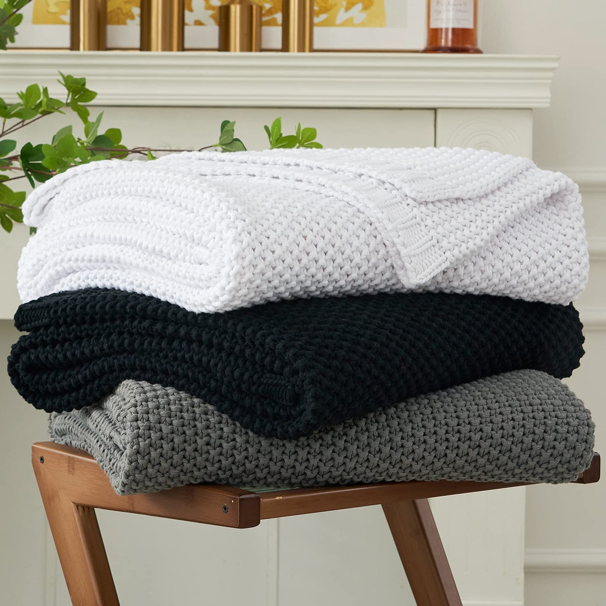 Longhui bedding Chunky Cable Knit Throw Blanket Lightweight Beige 100% Organic Cotton Blanket for Sofa Couch Bed Baby Nursery, Rustic Shabby Chic Modern Farmhouse, 60” x 80”