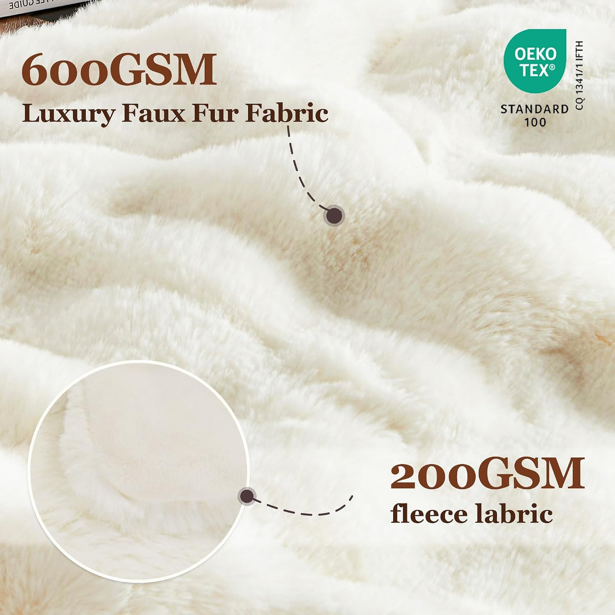 Touchat Faux Rabbit Fur Throw Blanket for Couch,Soft Fluffy Cream White
