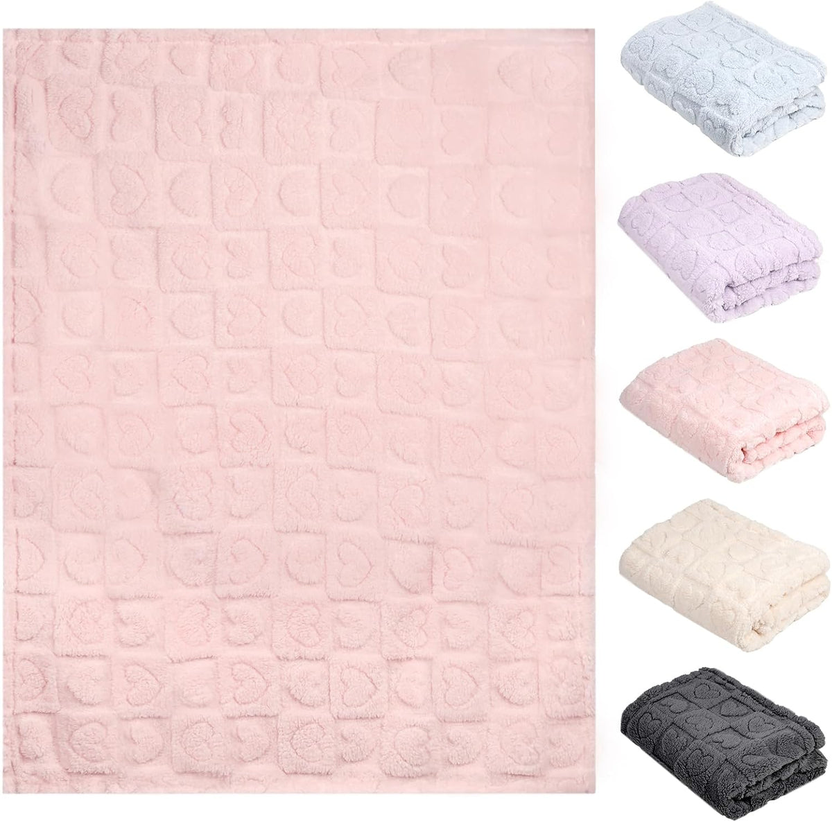 5 Pcs Baby Blanket Heart Checkered Ultra Soft Gift-Ready Plush for Newborns, Nursery & Stroller 30"x40" Beige Gray Blue Purple Light Pink