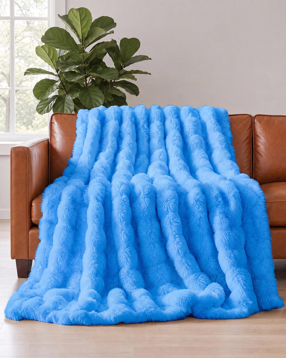 Faux Fur Throw Blanket - Throw Size Bubble Blanket - 50" x 60", Grey