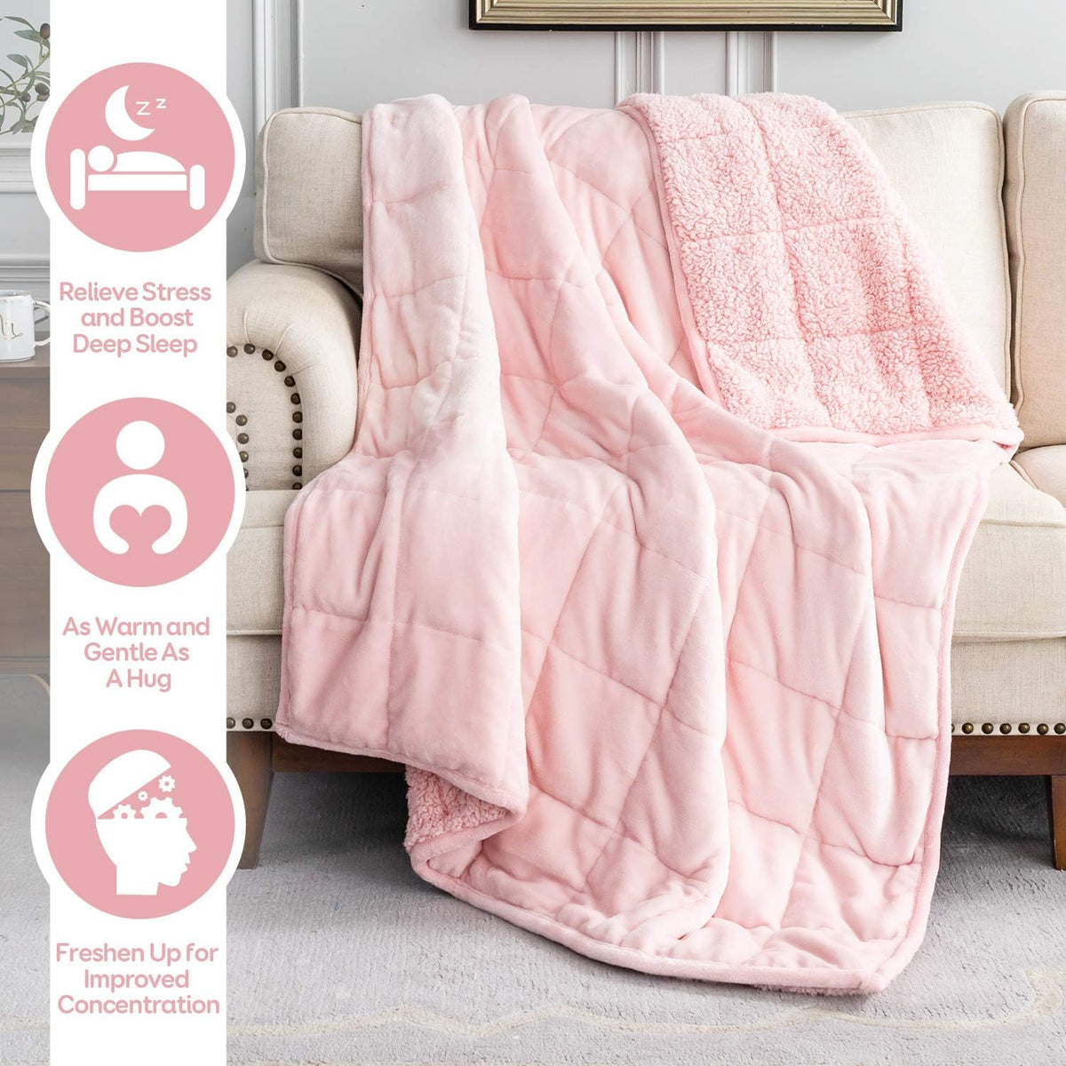 Cottonblue Pink Weighted Blanket Queen Size 15lbs for Adults 60x80in Soft