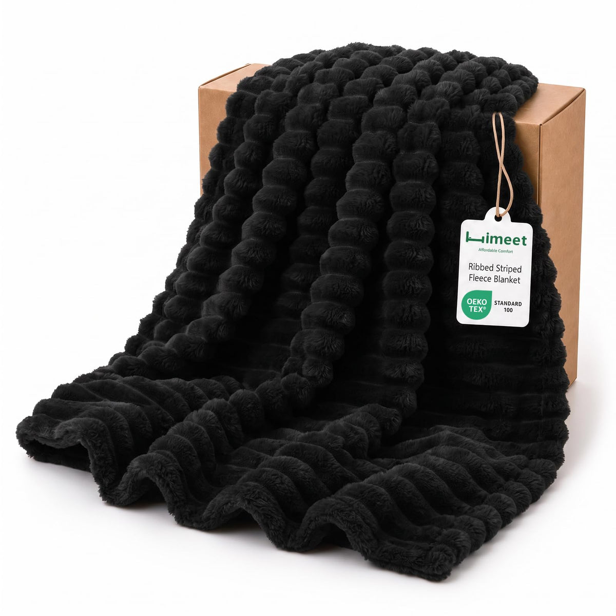 HIMEET Black Throw Blanket for Couch, 300GSM Ribbed Fleece, 50 x 60 Inches