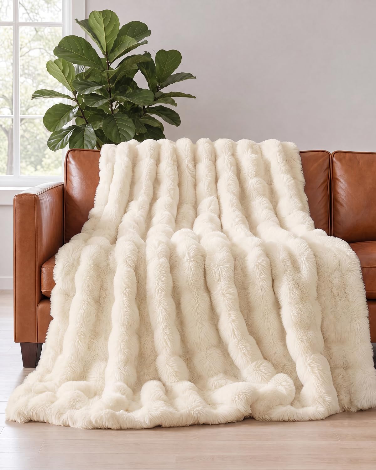 Faux Fur Throw Blanket - Throw Size Bubble Blanket - 50" x 60", Grey