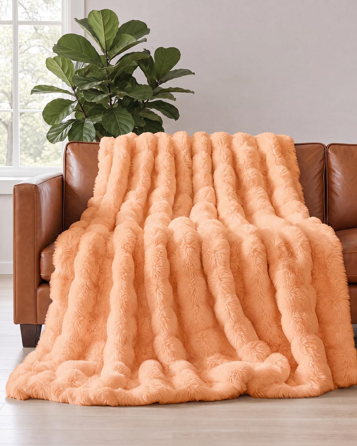 Faux Fur Throw Blanket - Throw Size Bubble Blanket - 50" x 60", Grey