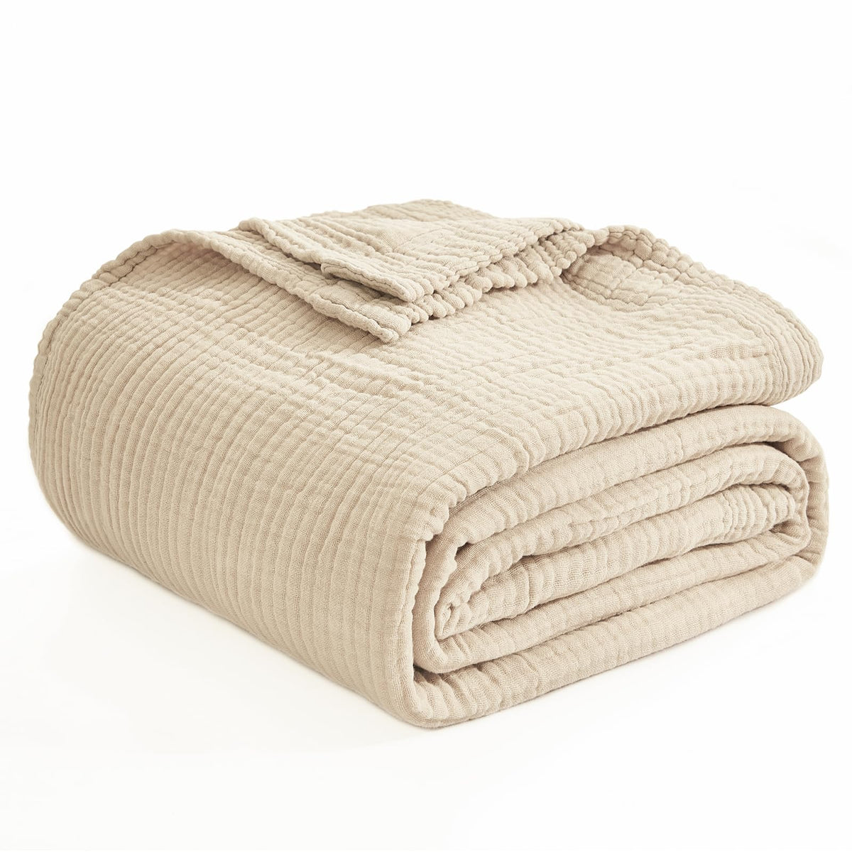 EMME Cotton Blanket King Size for Bed Soft Muslin Blankets 108"x90" Beige Lightweight Breathable Layering Bedspread Coverlet All Season Gauze