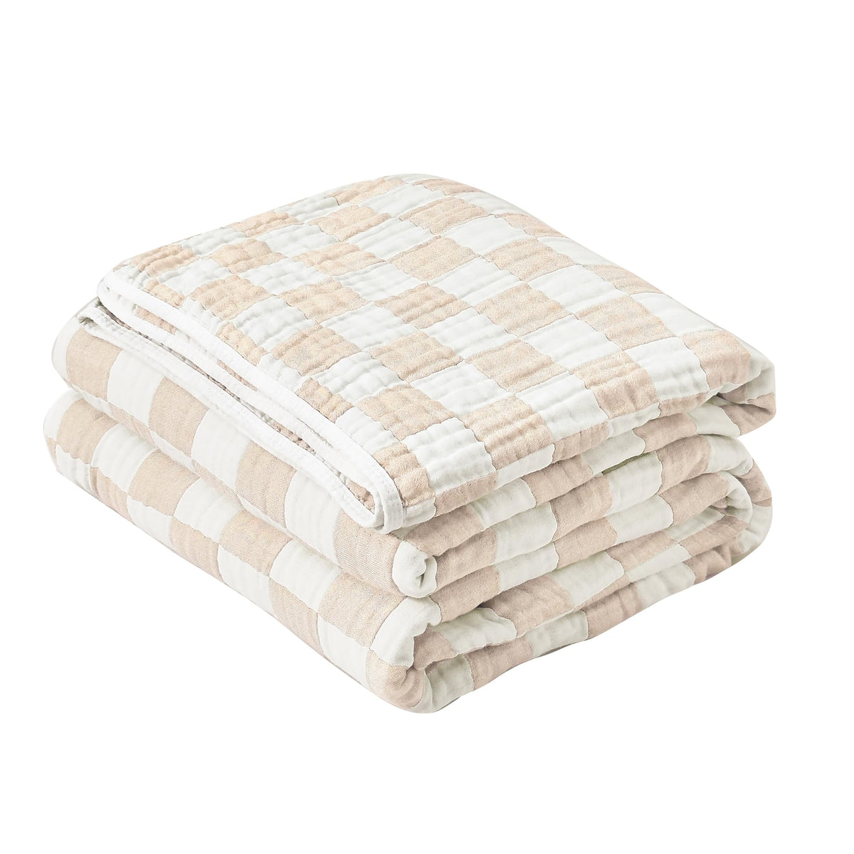 SANACYNA Cotton Muslin Throw Blanket for Adults 6-Layer Gauze Checkerboard