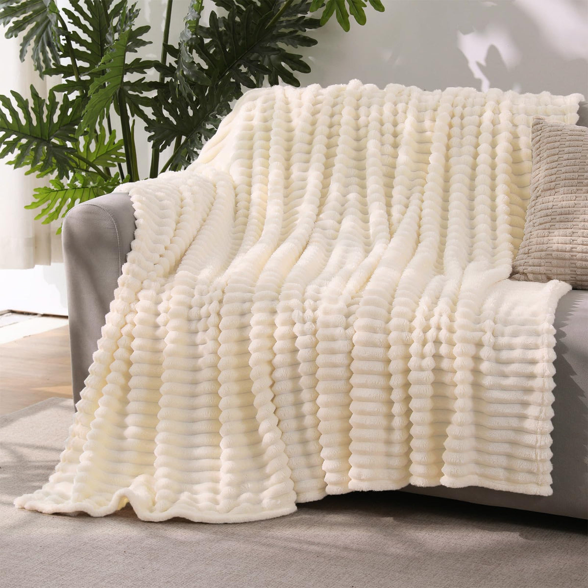 Khaki Throw Blanket for Couch Sofa 50x60 inches Striped Design