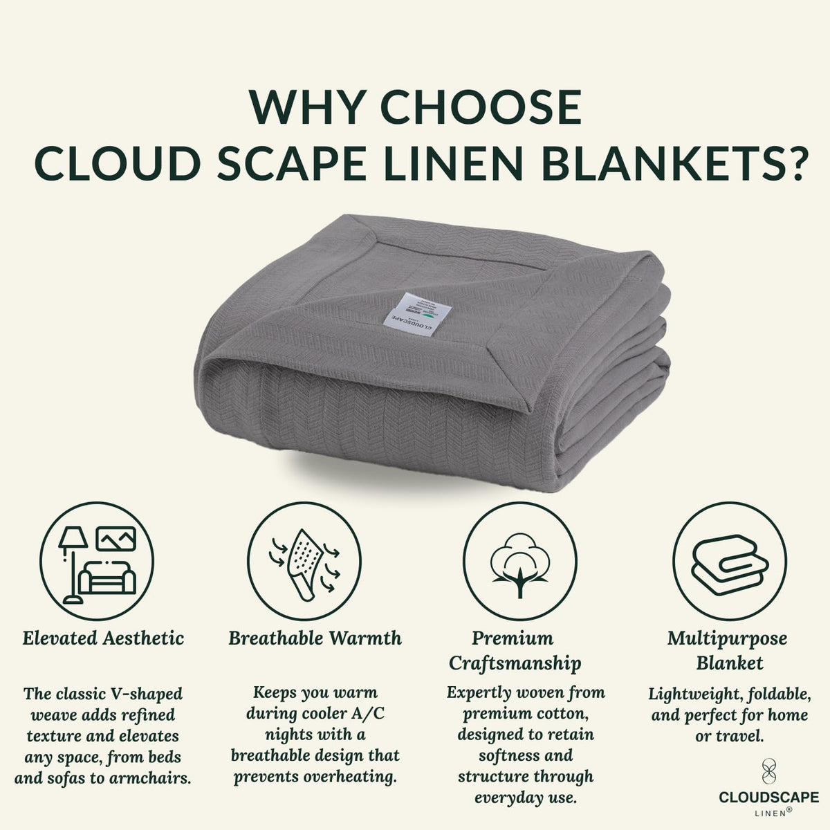 CSL Cotton Blanket King, Cooling Summer Blanket, Durable,108"x92",Dark Grey