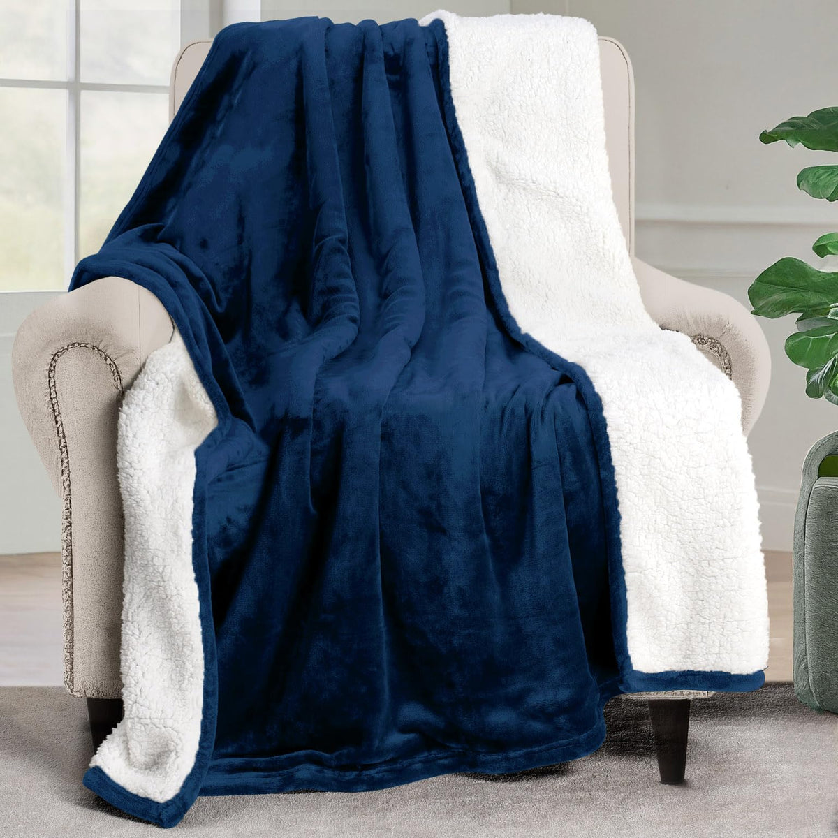 Utopia Bedding Reversible Plush Sherpa Blanket Queen Size Grey, 90x90 Inch