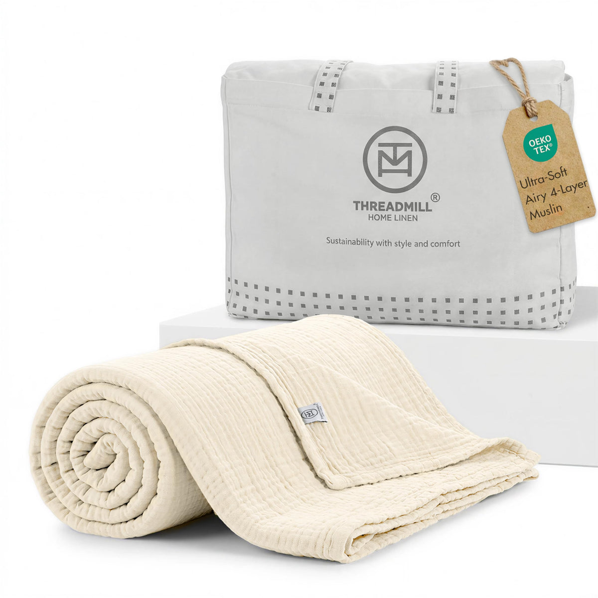 Threadmill Cotton King Blanket, Muslin, Beige, 100% Cotton Gauze Weave